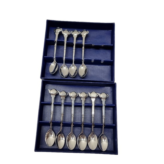 Image 1 of Cucchiaini da tè vintage placcati in argento con teiera