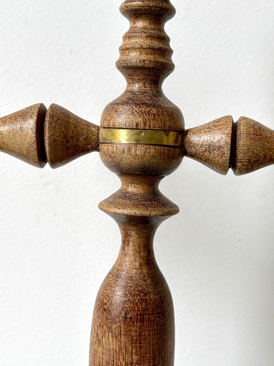 Portacandele Scandinavo Vintage in Legno, Svezia 1960 – Vintage Scandinavië, Wood, Brass (photo 3 of 8)