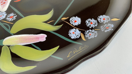 Image 1 of PLAT LONGWY aux LYS earthenware signed L. VALENTI