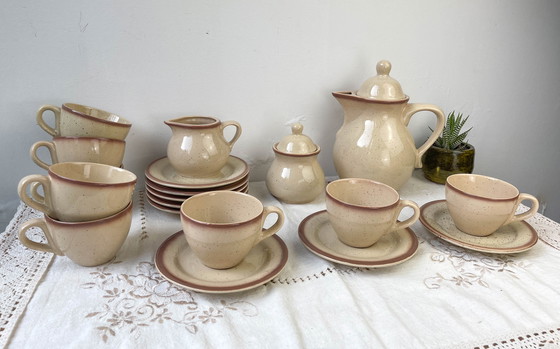 Image 1 of Gespikkeld Steengoed Koffieservies Tulowice Stijl Mid Century 20e eeuw