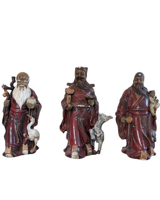 Set di Figure in Ceramica Cinese Qualità Museo – Fu Lu Shou – Jingdezhen c. 1900–1940