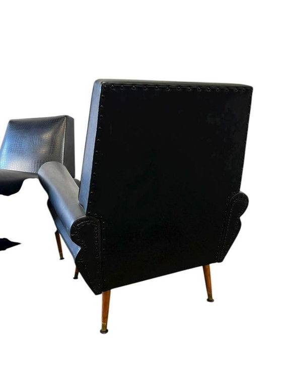 Image 1 of Set of 2 vintage black and red armchairs / seats / single seats
