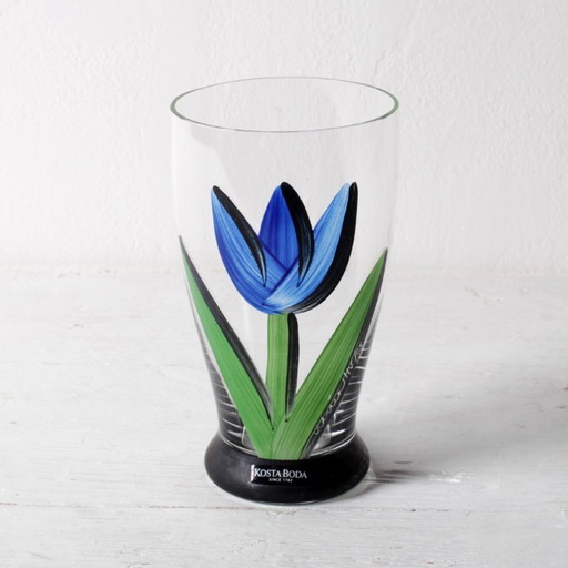 Bicchiere in Cristallo Tulip / Tumbler Acqua Fiore Tulipano Blu Kosta Boda di Ulrica Hydman Vallien / Svezia / 1991
