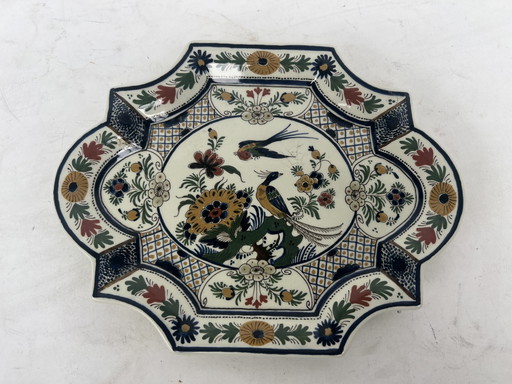 Assiette décorative en porcelaine de Delft Royal, décor oiseaux et fleurs, polychrome. – wanddecoratie, Ceramic