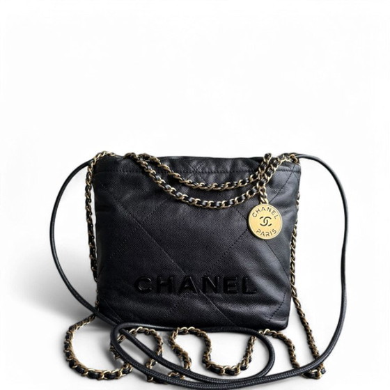 Image 1 of Chanel C22 Mini 22 Bag - Caviar Quilted Calfskin Crossbody Bag Gold Hardware Microchip