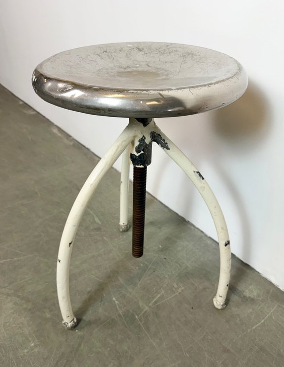 Image 1 of White Industrial Iron Stool, 1960s