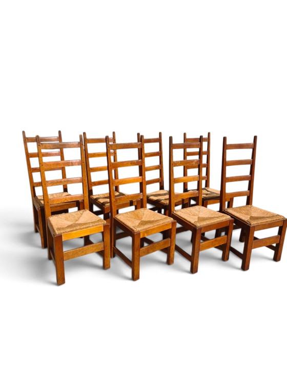 Ensemble de 8 chaises de salle à manger en chêne et jonc – Rattan, Wood (photo 3 of 7)