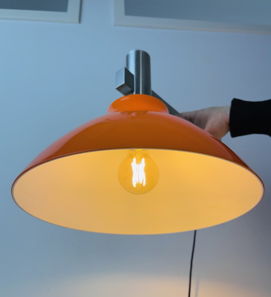 Image 1 of Art Deco vintage wall lamp with orange shade, designer lamp 1970