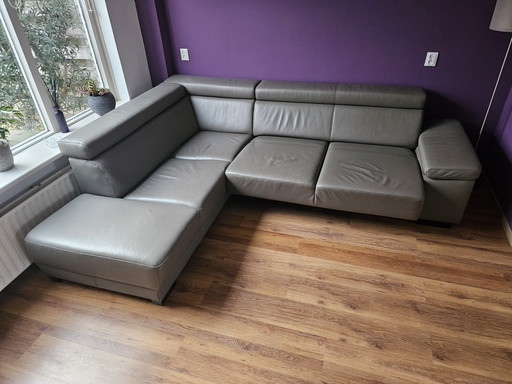 Divano angolare in pelle di lusso Santiago (Koks Meubelhuis) + 5 sedie da pranzo - Toledo Smog