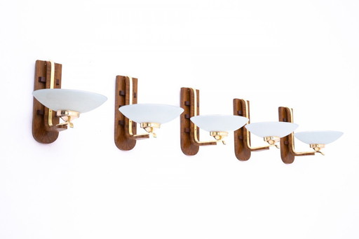 Set of five unigue Art Deco wall lamps, Poland, 1950s.