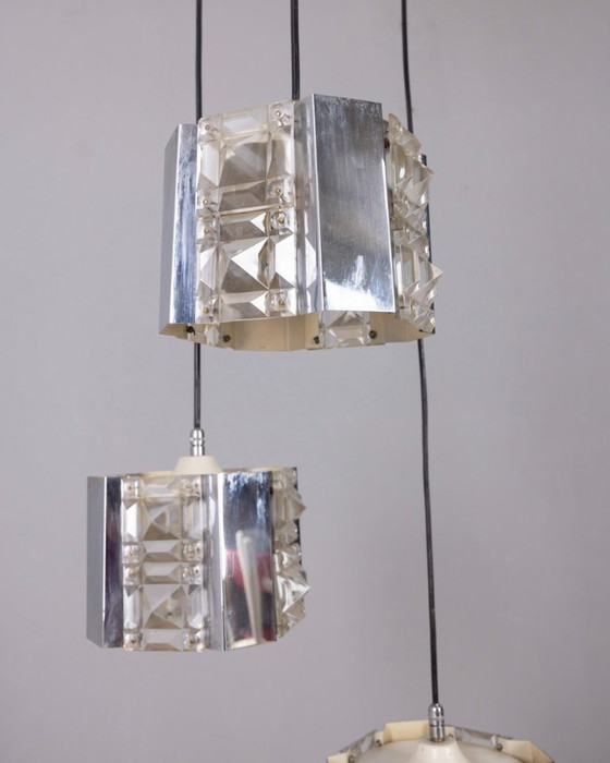 Image 1 of Vintage hanglamp uit de jaren 70 van metaal en kristal, Kinkeldey Design