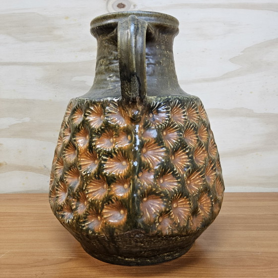 Image 1 of Vintage large XXL West Germany vase Jasba 1667/35 orange / green (unique structure / pattern)