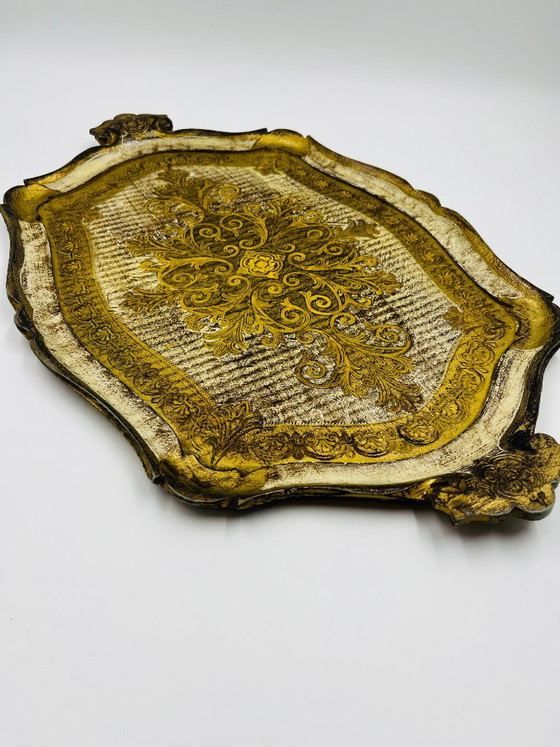 Grande vassoio fiorentino barocco in legno dorato, Accessori da tavola, Klassiek (foto 2 di 15)