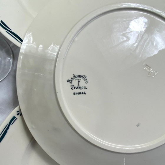 Image 1 of Ensemble de 6 assiettes plates faïence ancienne Badonviller modèle Epinal vert 