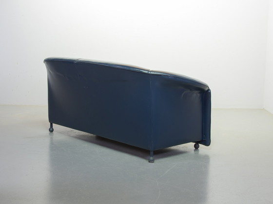 Image 1 of Wittmann Petrol Blue Soft Leather Two-Seat Sofa, Model Aura Designed by Paolo Piva. Austria, 1980s.