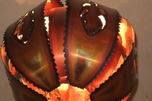 Brutalist Torch Cut Copper Pendant Light, 1970s