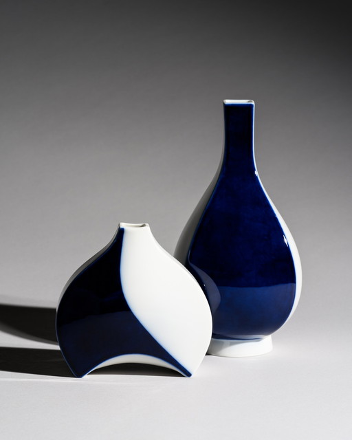 KPM Berlin, design moderniste, duo de vases sélectionnés par Trude Petri et Quillmann, années 1960