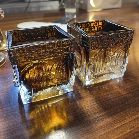Ensemble de Verres et carafes Brutaliste Fumé par Timo Sarpaneva pour Oy Kumela Ltd, 1972, Ensemble de 12 (photo 8 of 13)
