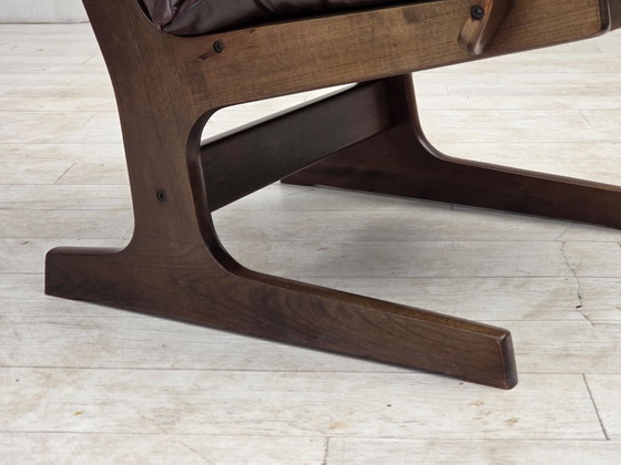 1970s, Scandinavian Armchair, Brown Furniture Leather. – Wood (photo 5 of 19)