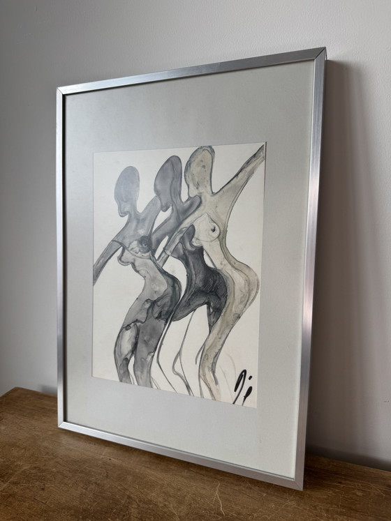 Original 1970s Modernist Drawing - "Three Graces" Ink & Watercolor – Paintings & Drawings, Aluminium (photo 4 of 6)