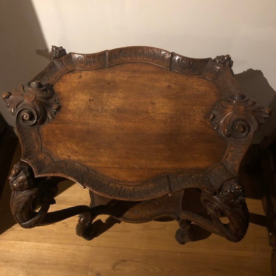 Image 1 of Mesa neorrenacentista con bandeja, italiana, siglo XIX, nogal macizo