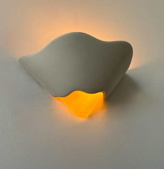 Image 1 of Paar wandlampen in gips en gezandstraald glas, Frankrijk 1970