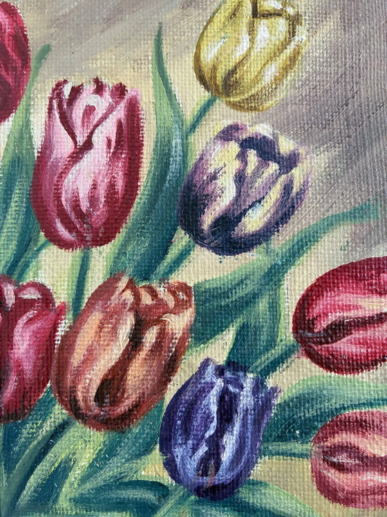Image 1 of Vintage original flower oil painting, floral still life wall art