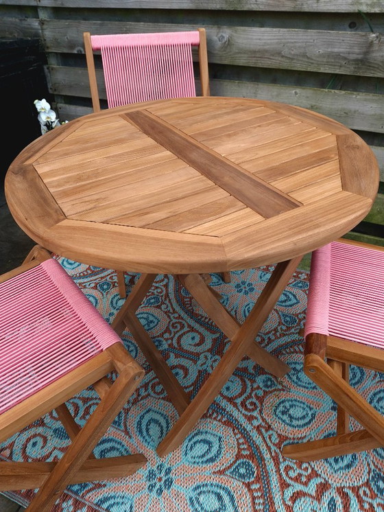 Image 1 of Teak garden set, 1 folding garden table, 3 folding chairs