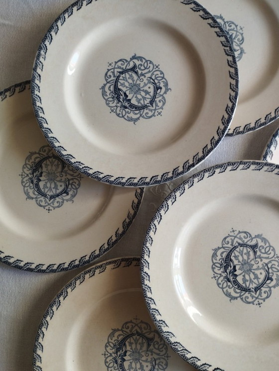 Image 1 of KG Lunéville - 6 ironstone dinner plates monogrammed "C"