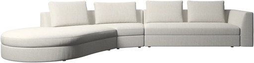 BoConcept BERGAMO ZITBANK met ronde lounge unit, links in witte Lazio stof