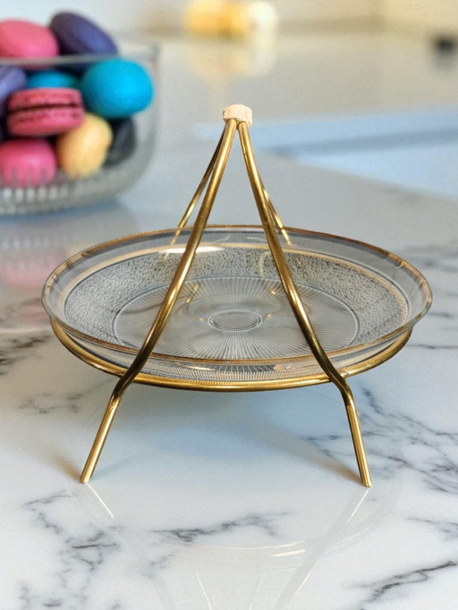 Mid Century Messing Glas Etagere anni '50 – Vassoio in vetro e ottone vintage