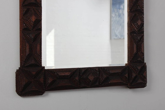 Antique Tramp Art wall mirror brutalism chip carving 1900 – Wood, Brutalist (photo 14 of 17)