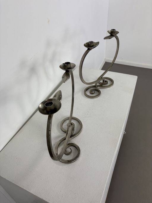 Juego de 2 candelabros metálicos vintage con forma de serpentina