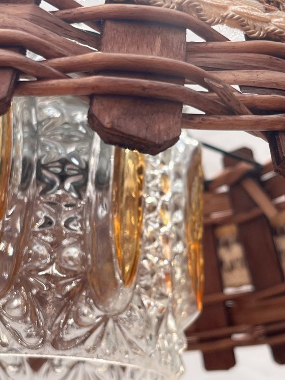 Image 1 of Wood and wicker hanging lamp