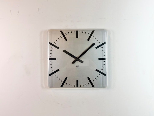 Vintage Square Office Wall Clock from Pragotron, 1980s