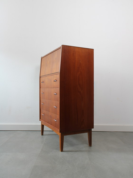 Image 1 of Vintage Danish chest of drawers in teak with flap and mirror !