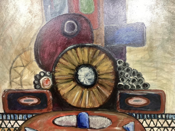 Image 1 of 3 abstracte olieverf schilderijen in lijst Envee 1993