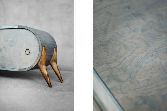 Image 1 of Vintage Mid Century Italiaans Modern Turquoise Streamline Dressoir in Berk, 1960