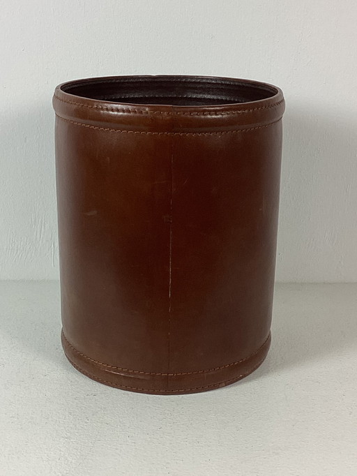 Corbeille à papier en cuir moderniste française vintage des années 60