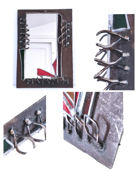 Image 1 of Brutalistische spiegelset glas en metaal