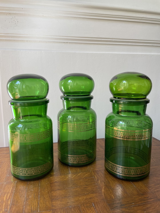 Image 1 of Juego de 3 frascos de boticario antiguos