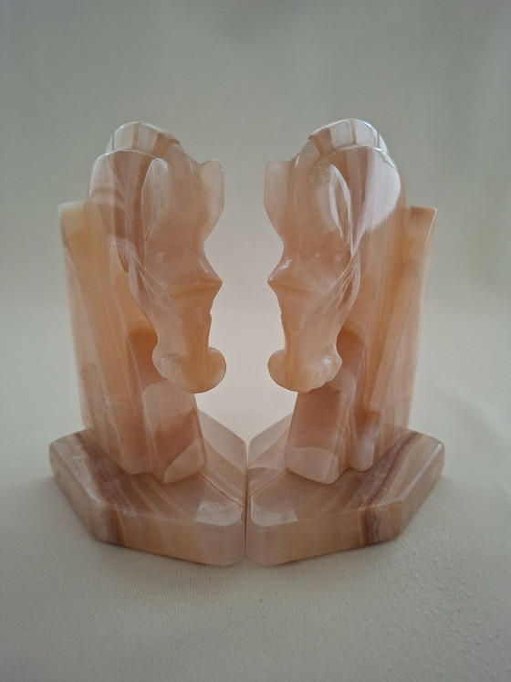 Image 1 of Set antiker Onyx-Buchstützen – Pferdeköpfe