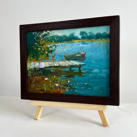 Image 1 of Original Oil Painting Summer River Landscape Good fishing holiday