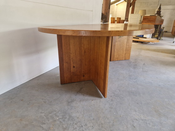 Image 1 of Table de salle à manger vintage en bois avec plateau massif