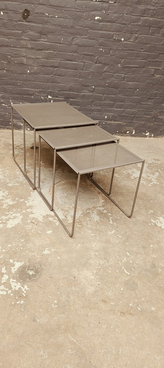 Image 1 of Vintage Perforated metal Post modern Nesting Tables mimi set '80
in style van mategot artemeta