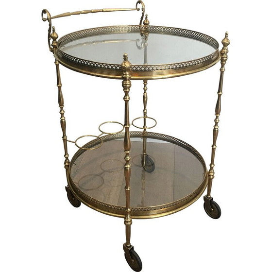 Image 1 of Vintage brass and glass table on wheels, 1940