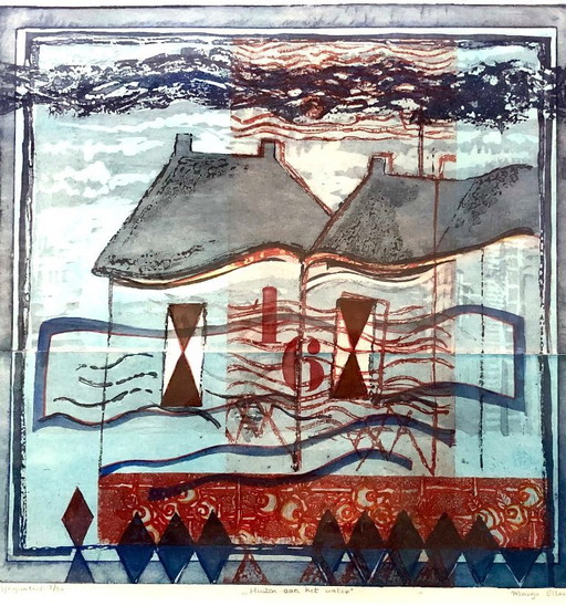 Margo Ellen - Häuser am Wasser - Farbradierung - signiert