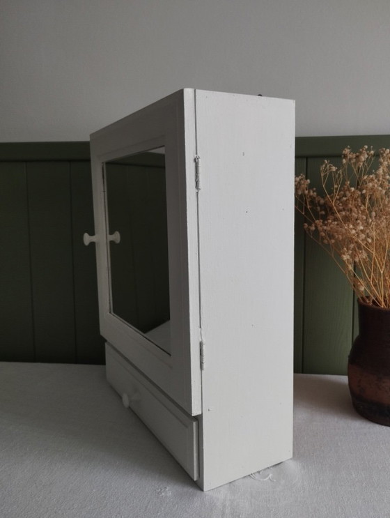 Image 1 of White Painted Wooden Medicine Cabinet - William Morris Interior Wallpaper