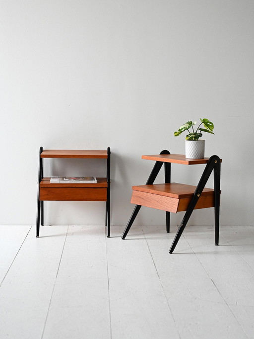 Pair of 1960s Scandinavian Nightstands with Black Detail