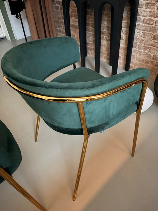 4 chaises de salle à manger Kave Home Runnie vert/or